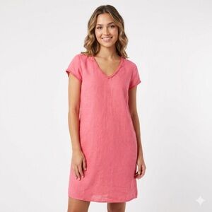 FOIL Women’s 100% Linen Shift Dress Coral Pockets Size 6